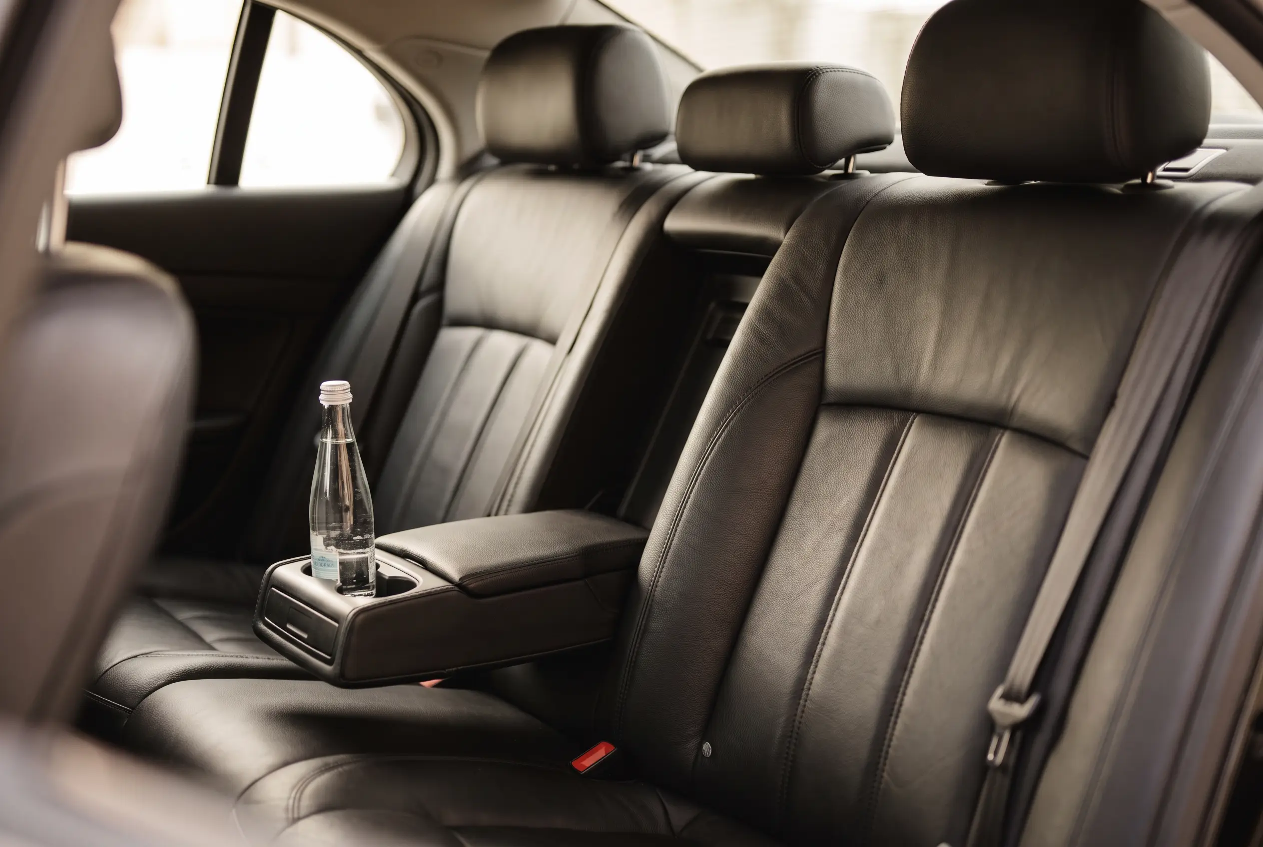 The rear seats and center console, freshly cleaned.